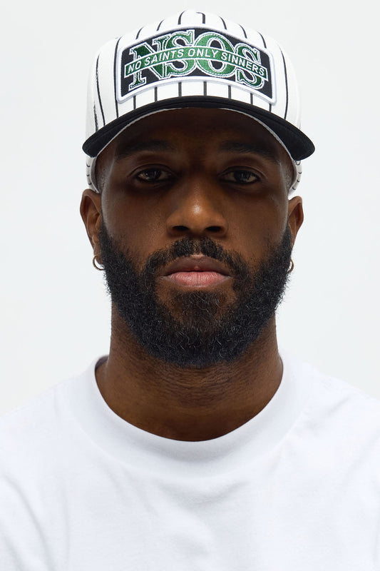 No Saint Pinstripe Structured Snapback Hat - White/Black
