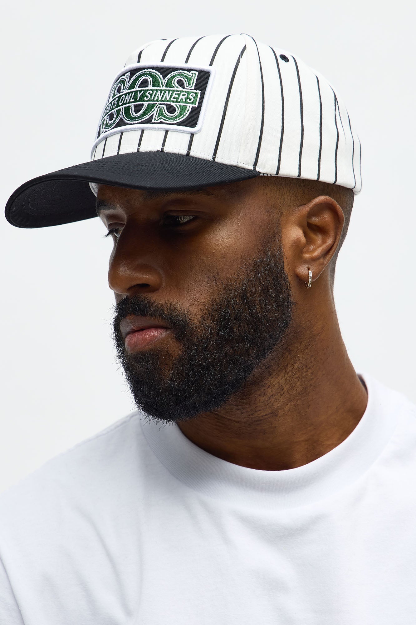 No Saint Pinstripe Structured Snapback Hat - White/Black