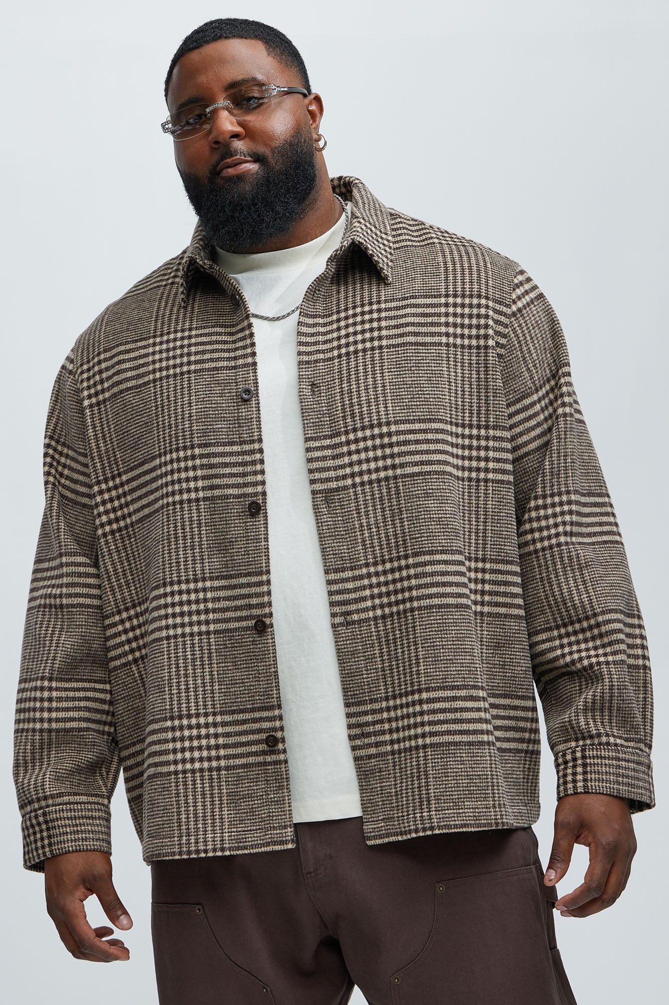 Be Forever Plaid Button Up Shirt - Brown/combo