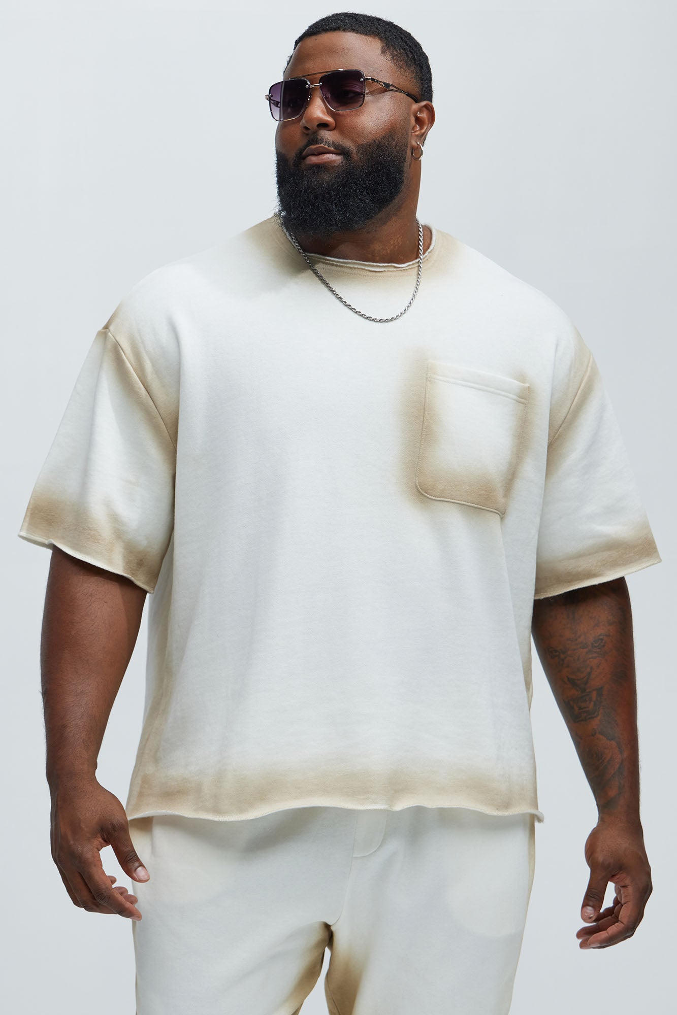 Tyson Blurred Lines Relaxed Fleece Tee - Cream
