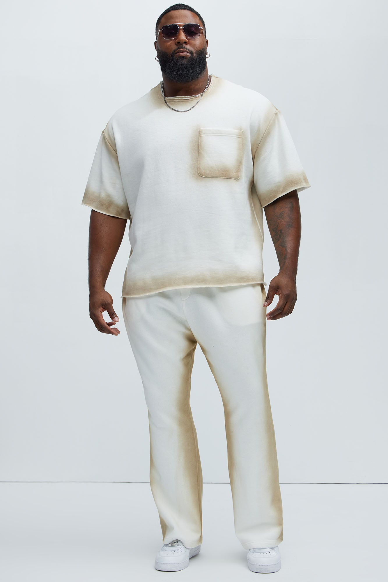 Tyson Blurred Lines Skinny Flare Sweatpants - Cream