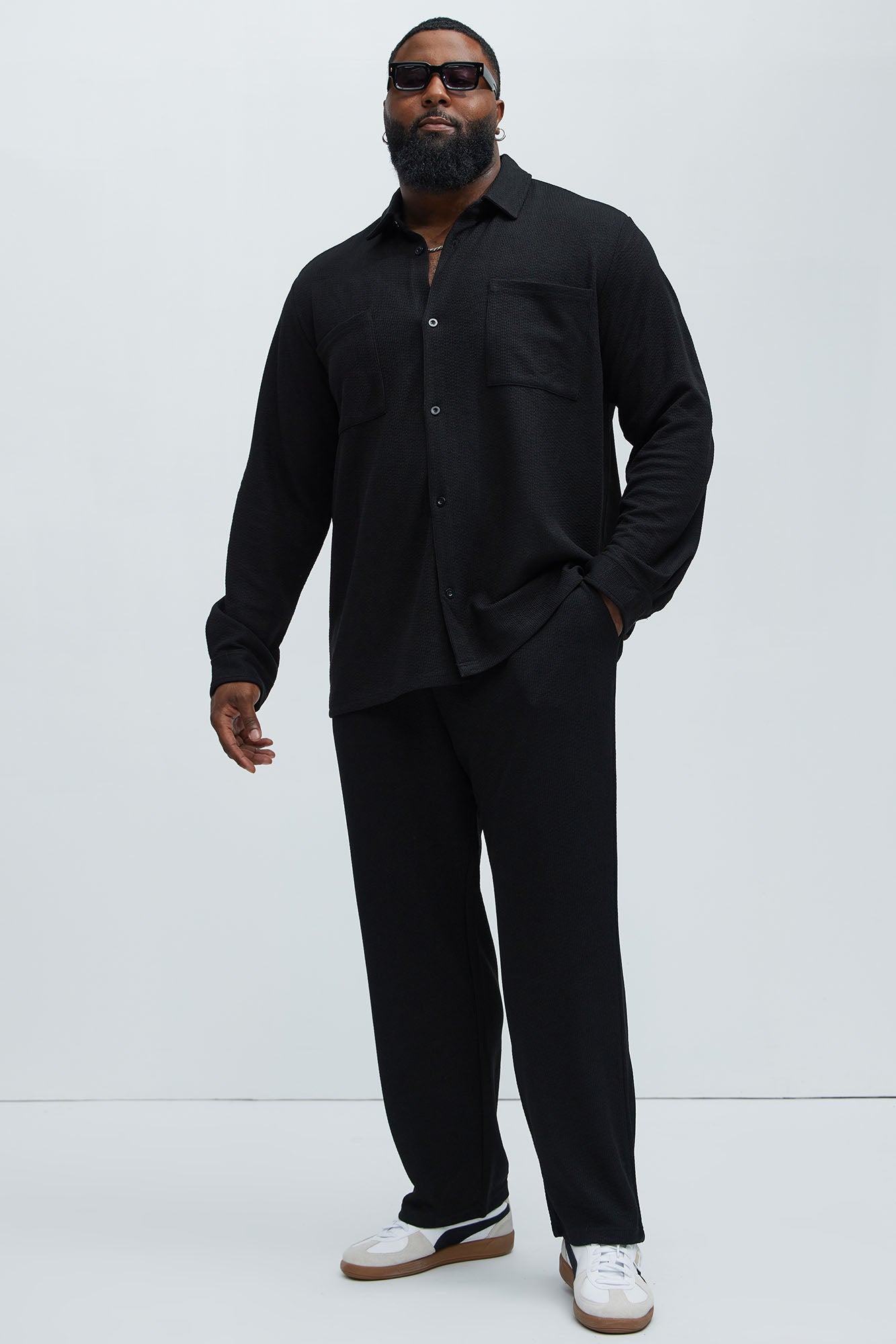 Capstan Straight Textured Pants - Black