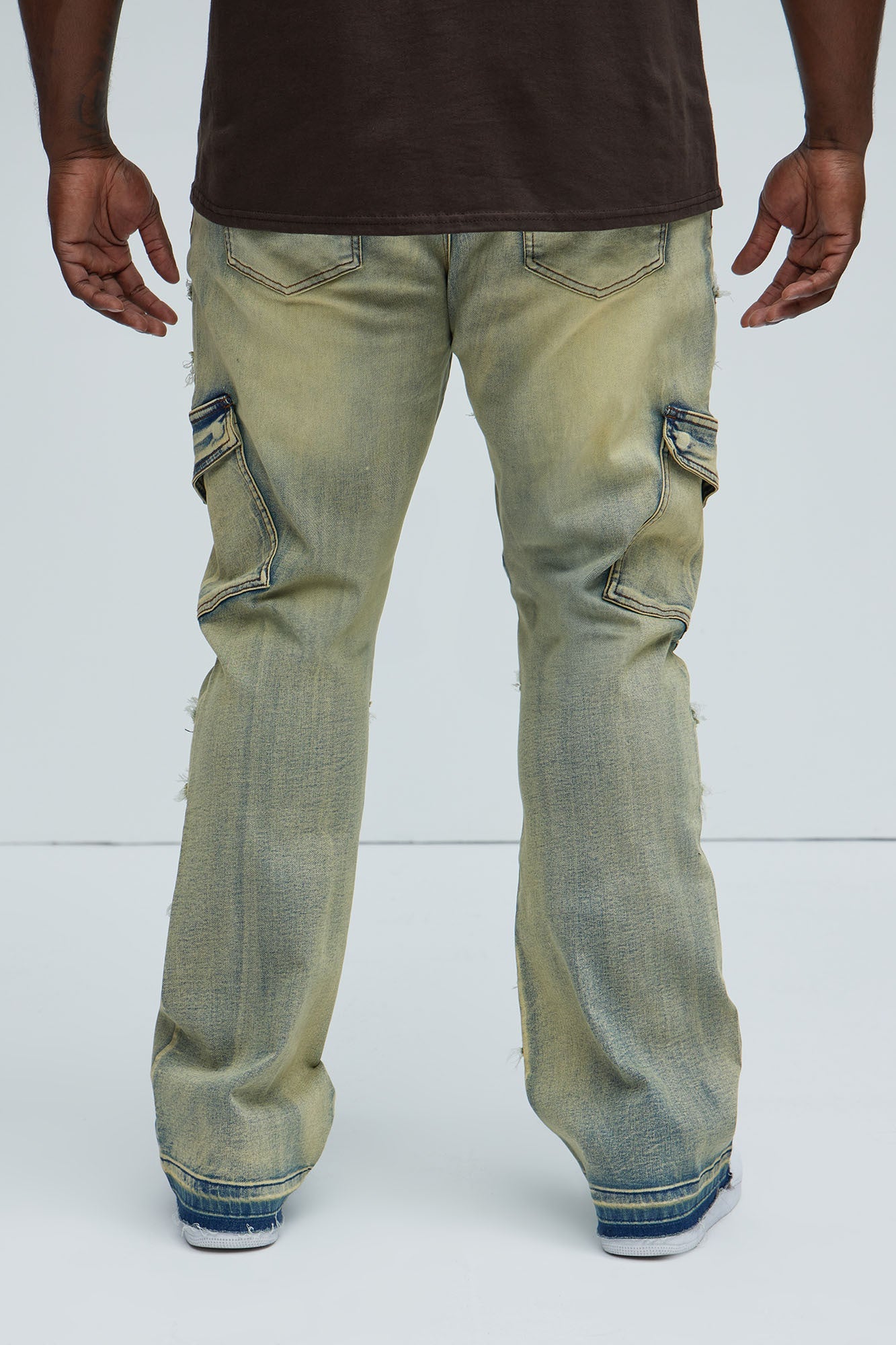 Simi Fray Cargo Stacked Skinny Flare Jeans - Vintage Blue Wash