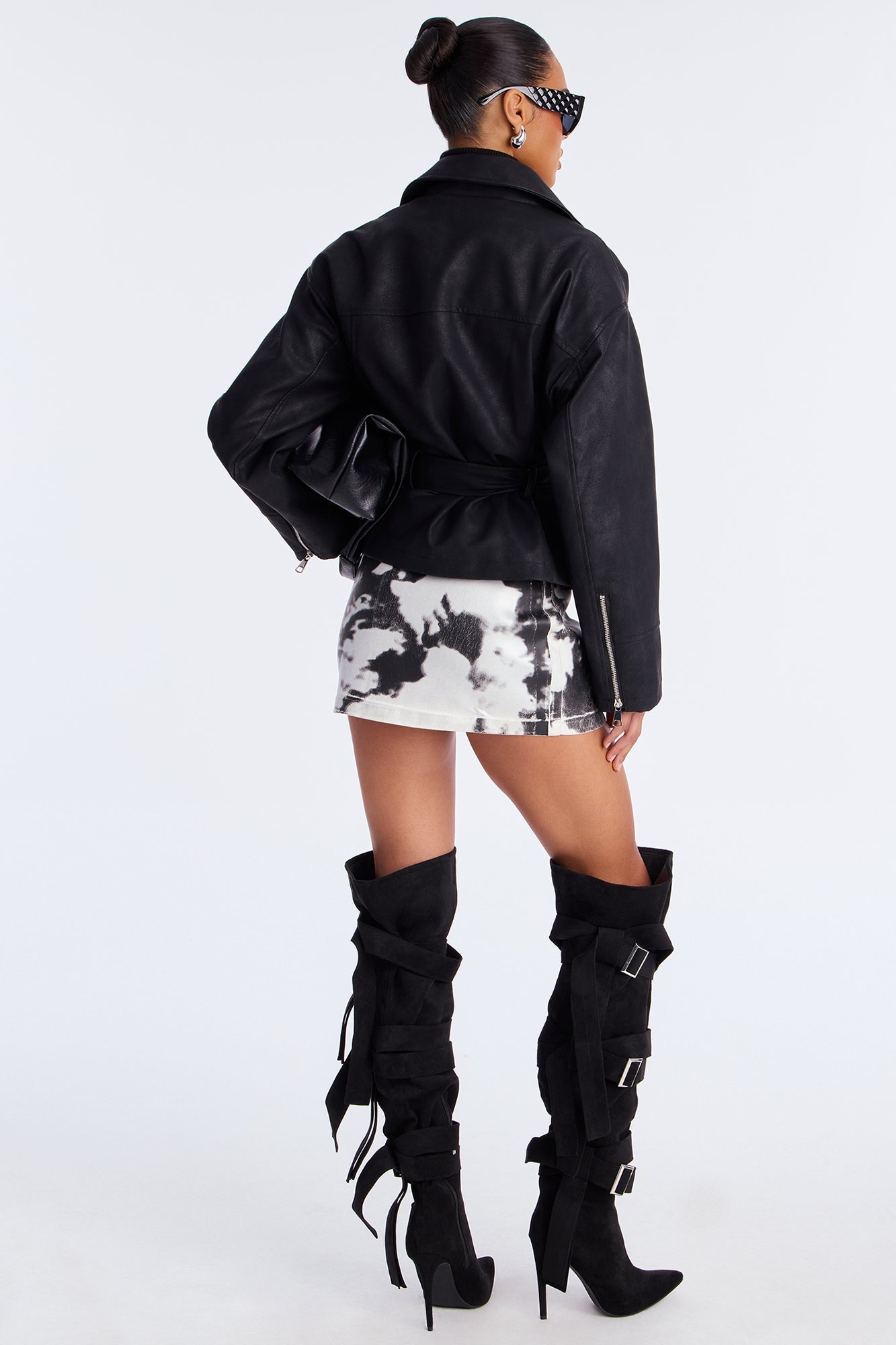 Another Day Twill Cow Print Micro Mini Skirt - Black/White