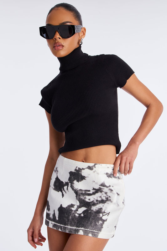 Another Day Twill Cow Print Micro Mini Skirt - Black/White