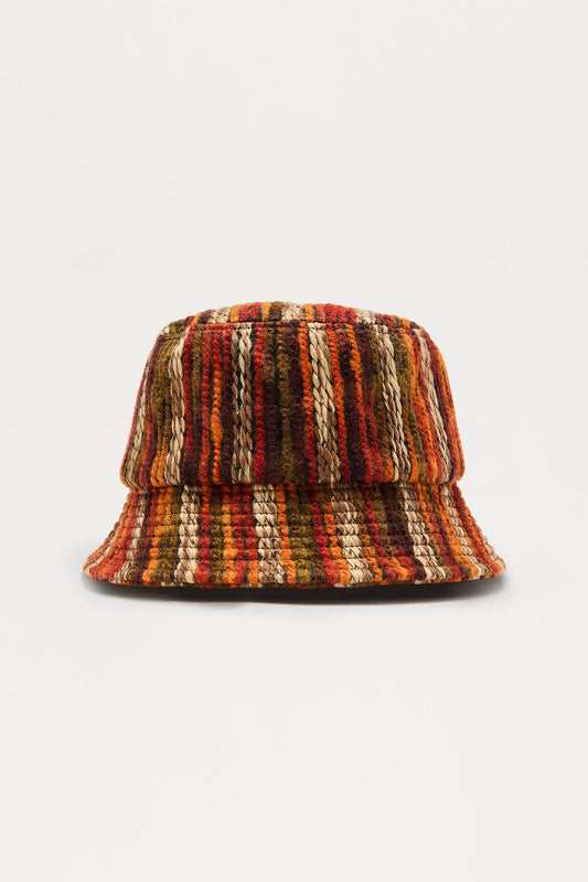 Melange Yarn Knitted Bucket Hat - Brown/combo