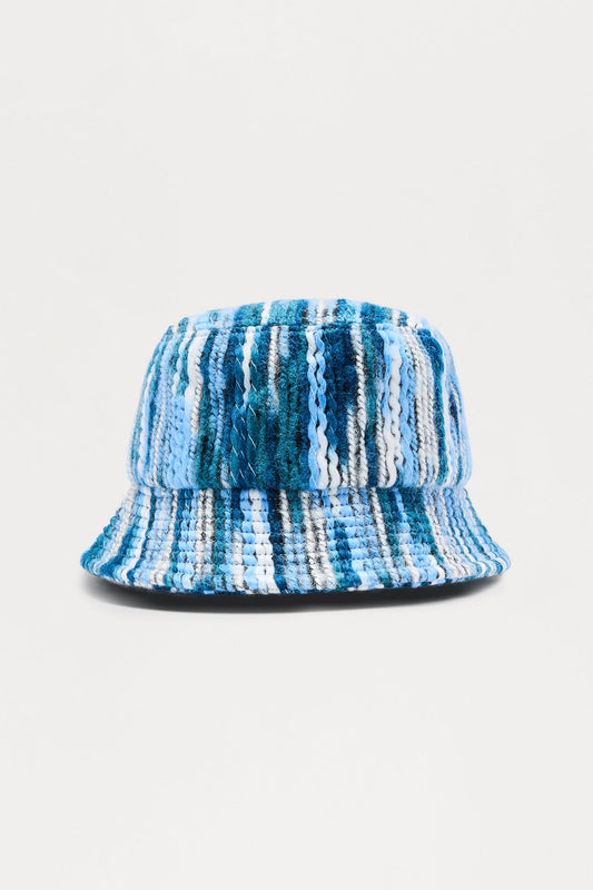 Melange Yarn Knitted Bucket Hat - Blue/combo