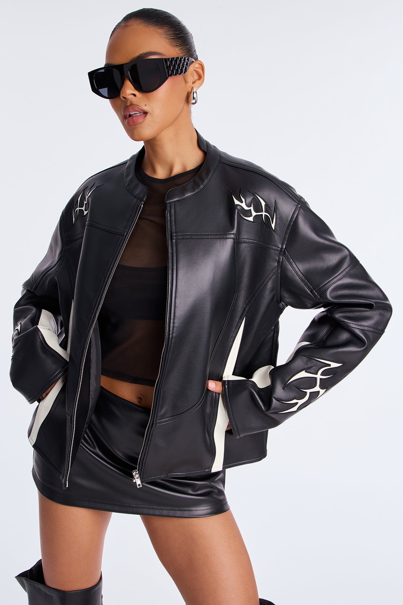 In The Shadows Faux Leather Moto Jacket - Black