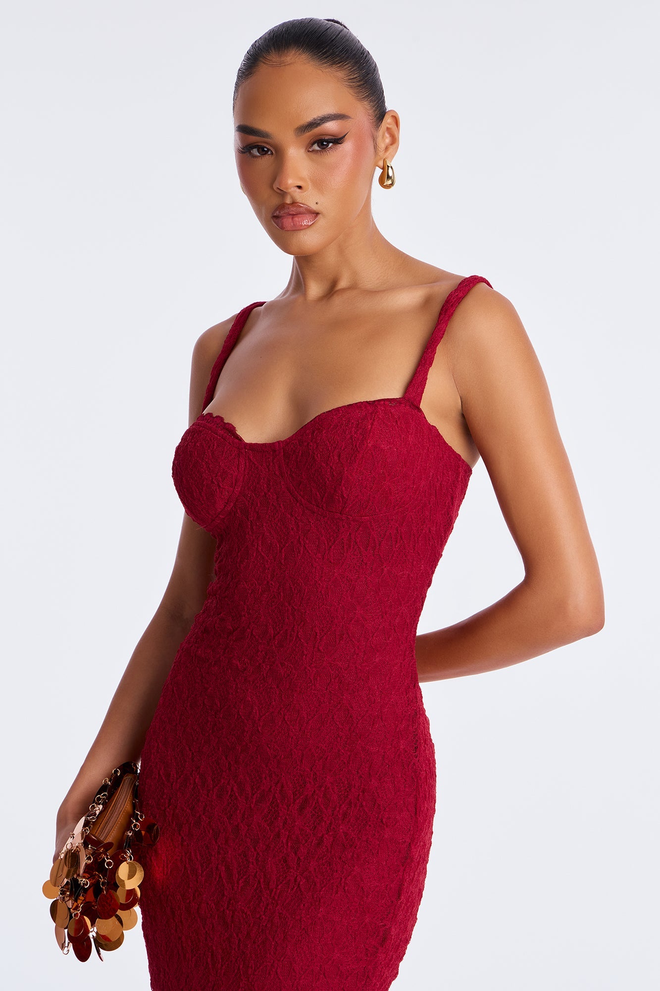 Cleo Lace Maxi Dress - Burgundy