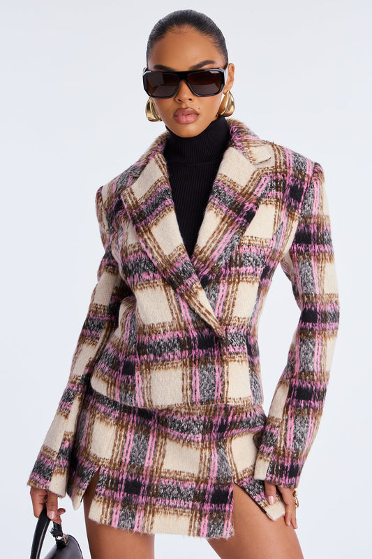 Get A Clue Check Blazer - Pink/combo
