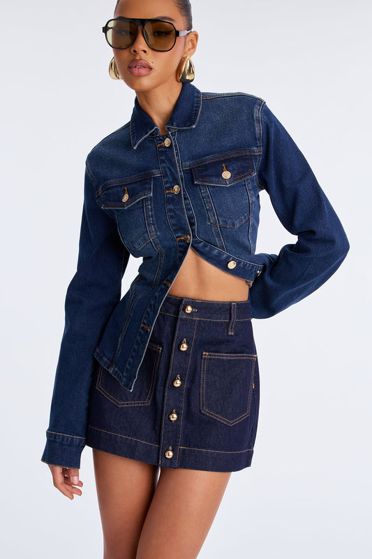 Taylor Button Up Denim Mini Skirt - Rinse Blue Wash