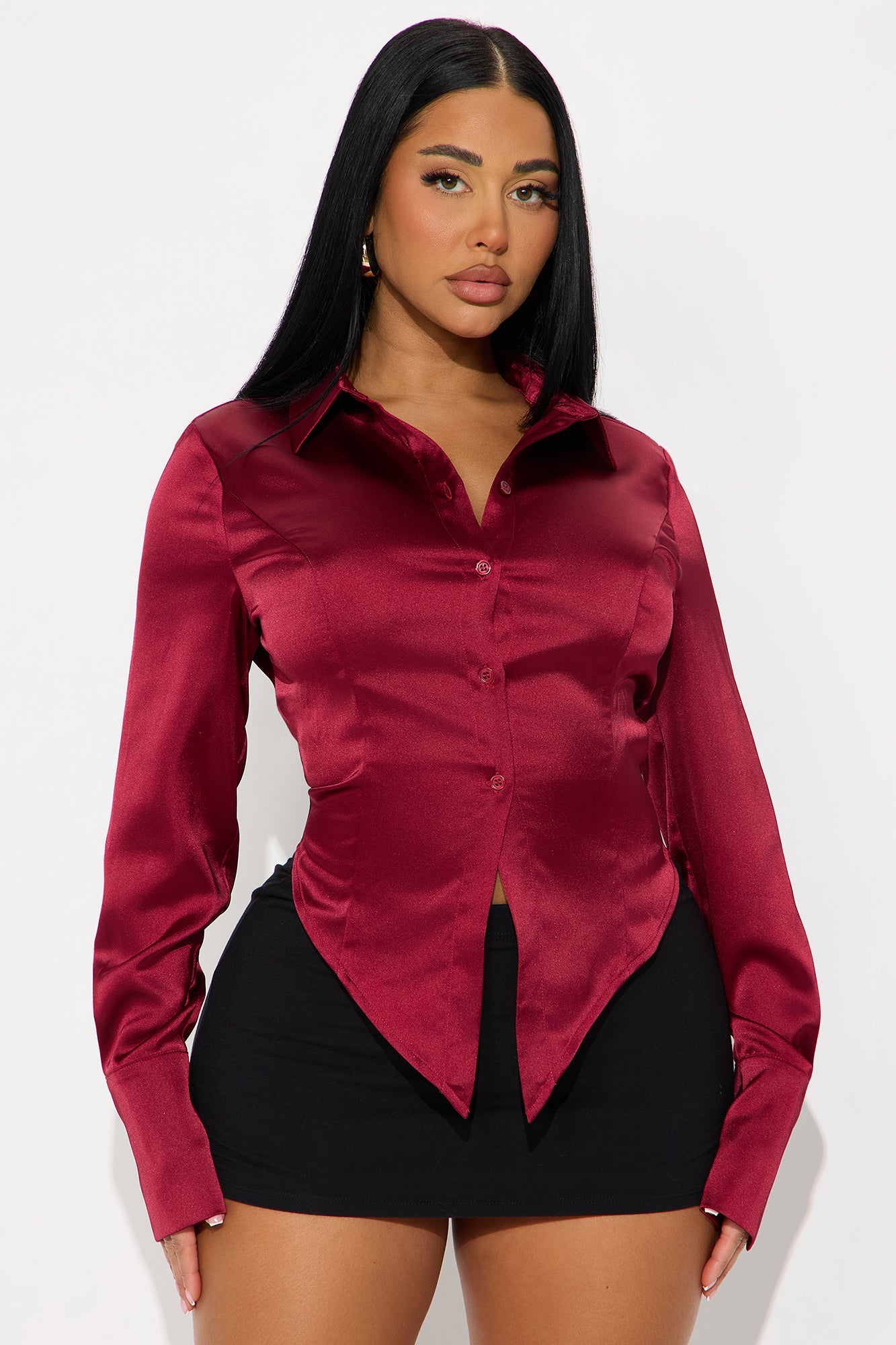 Emotionally Expensive Satin Shirt - Wine
