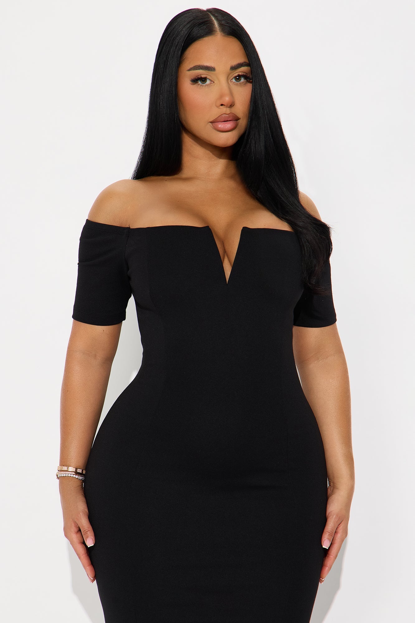 Wrenlee Short Sleeve Ponte Midi Dress - Black