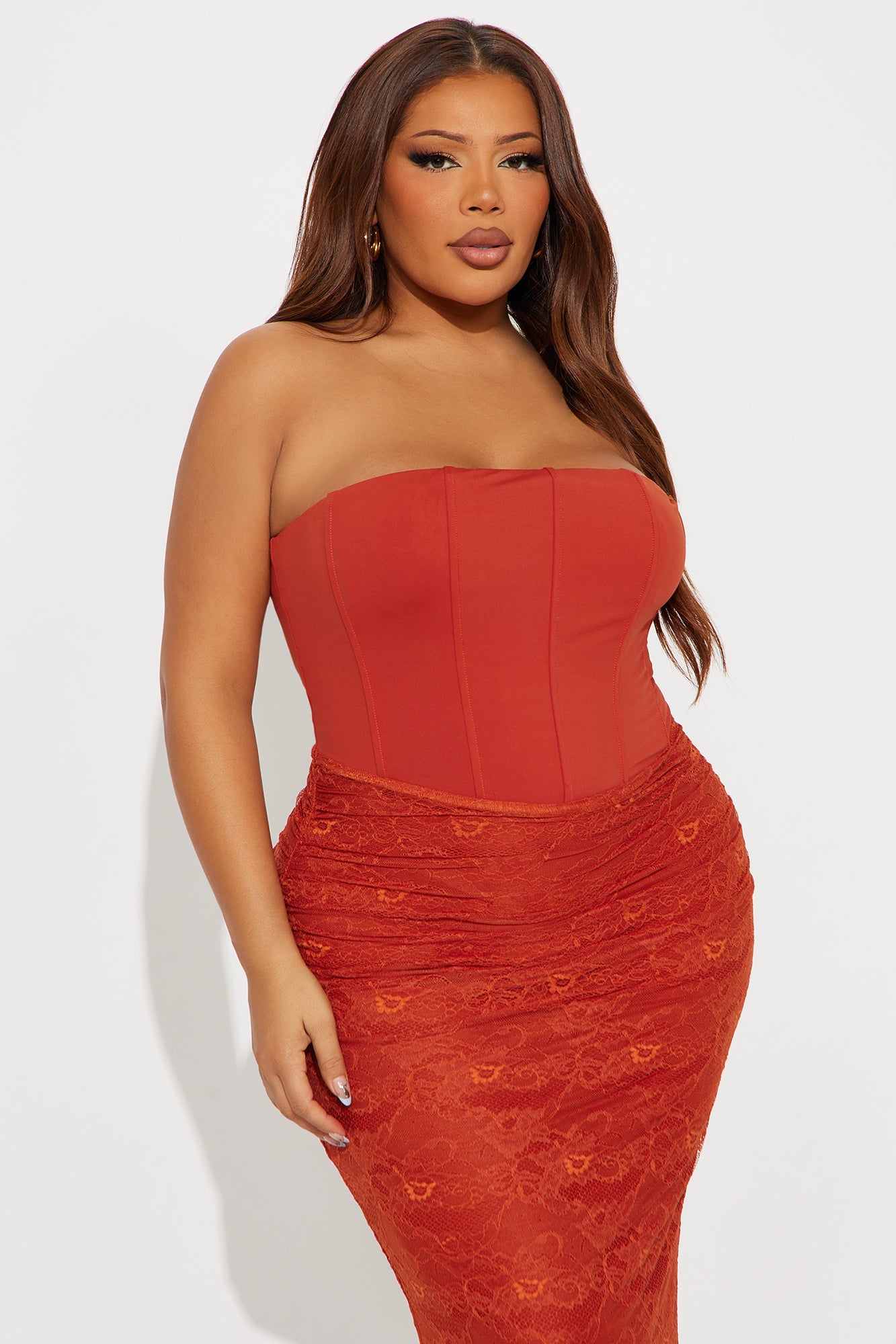 Have It All Lace Midi Dress - Rust
