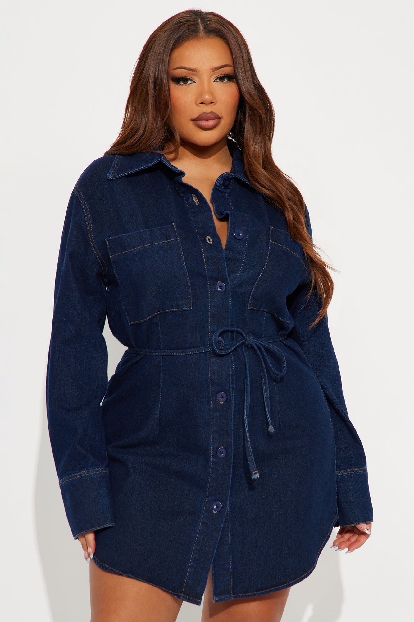 Zinnia Denim Mini Shirt Dress - Denim