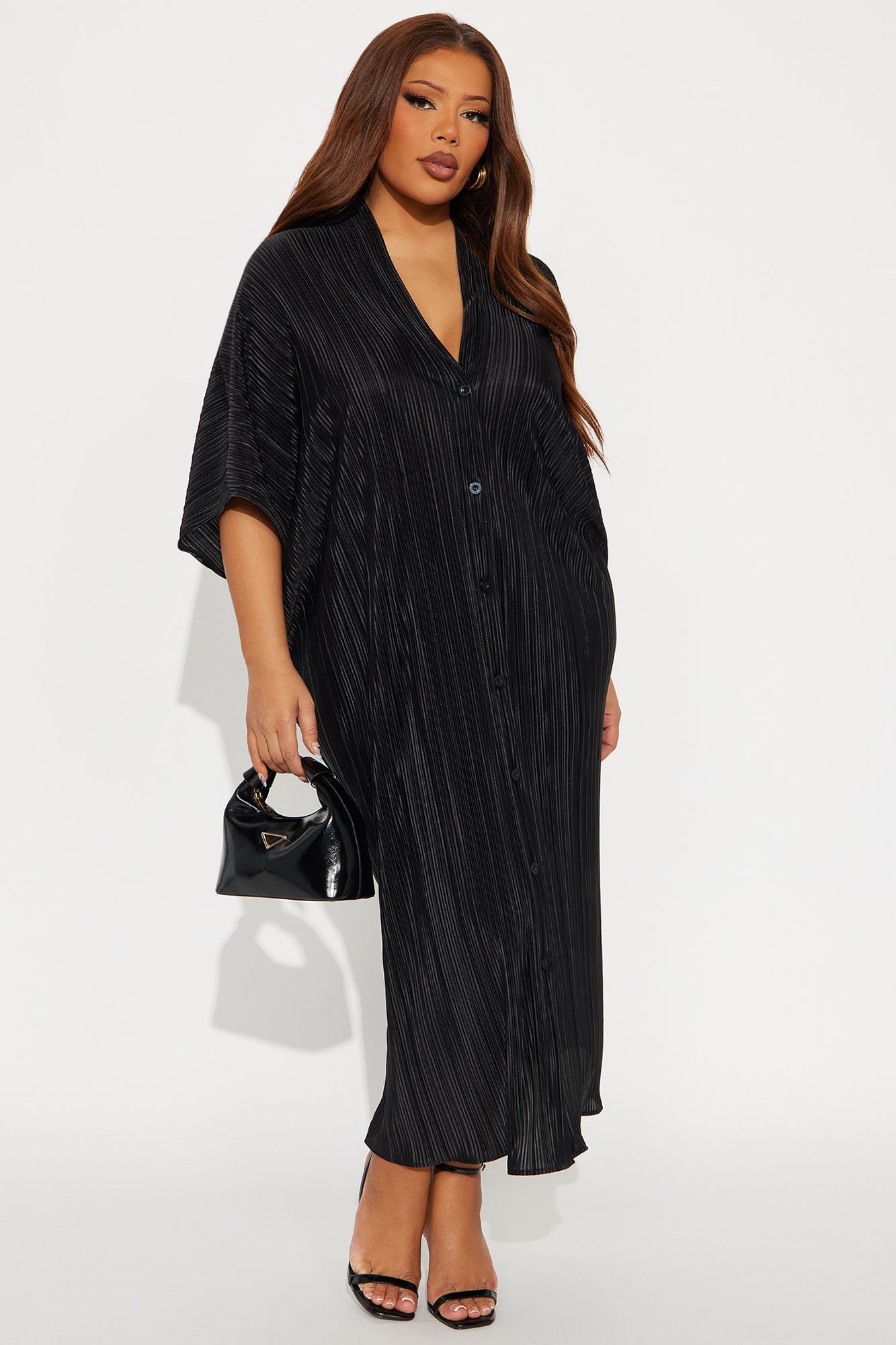 Isa Plisse Maxi Dress - Black