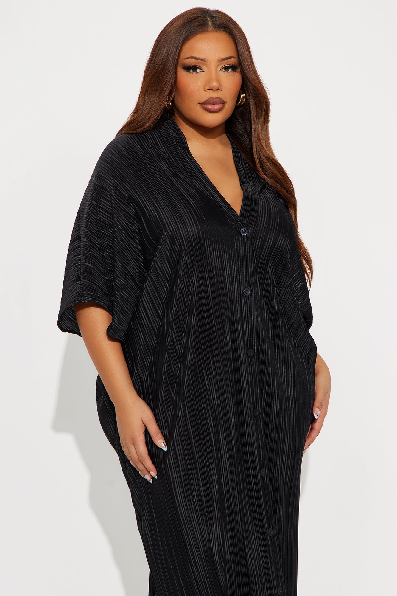 Isa Plisse Maxi Dress - Black