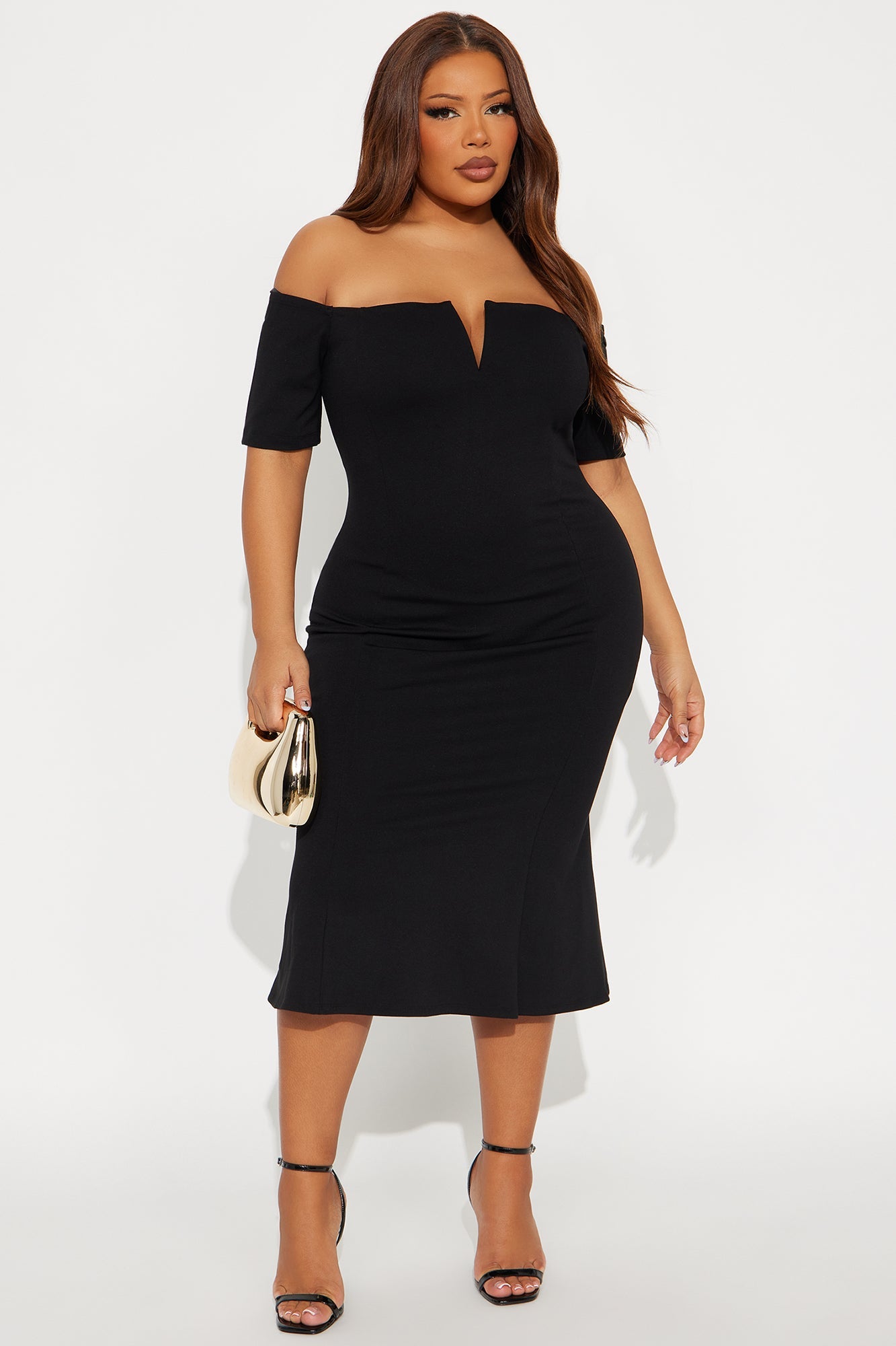 Wrenlee Short Sleeve Ponte Midi Dress - Black