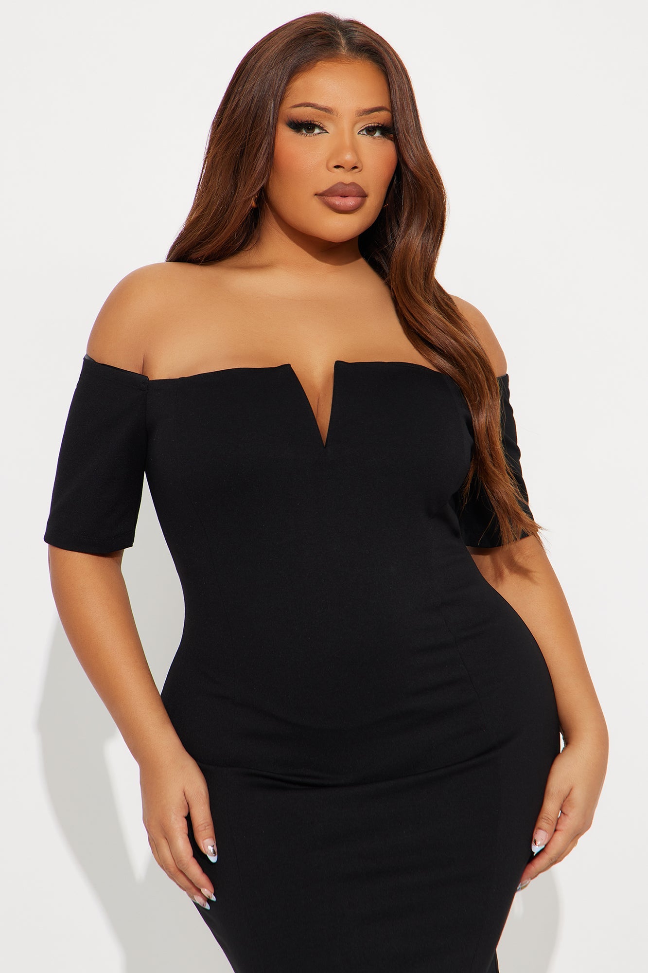 Wrenlee Short Sleeve Ponte Midi Dress - Black