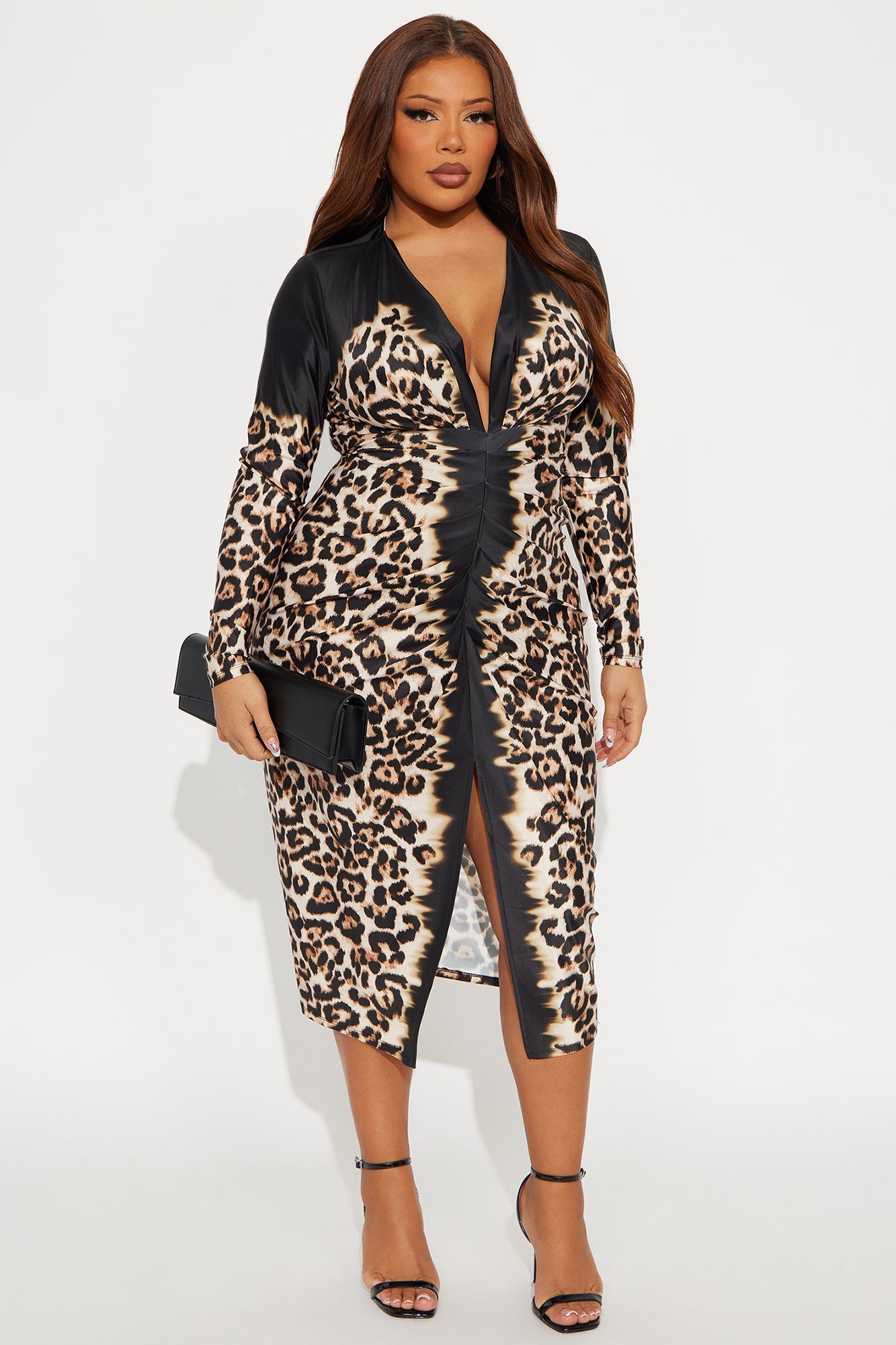 Catch Me If You Can Long Sleeve Midi Dress - Leopard