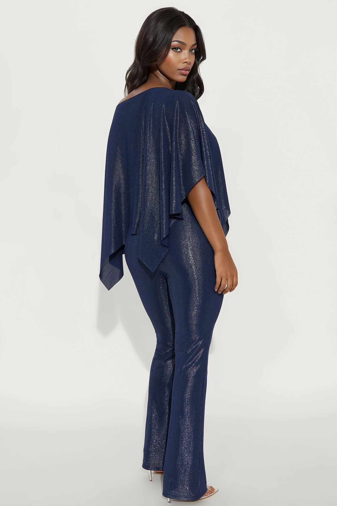 Paige Metallic Knit Draped Pant Set - Navy