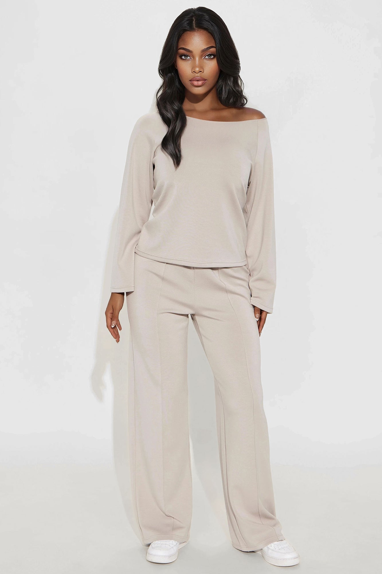 Stephanie Ultra Soft Off Shoulder Sweatshirt - Stone