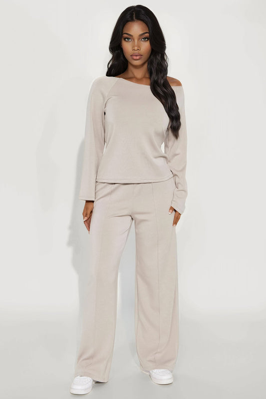 Stephanie Ultra Soft Wide Leg Sweatpant - Stone