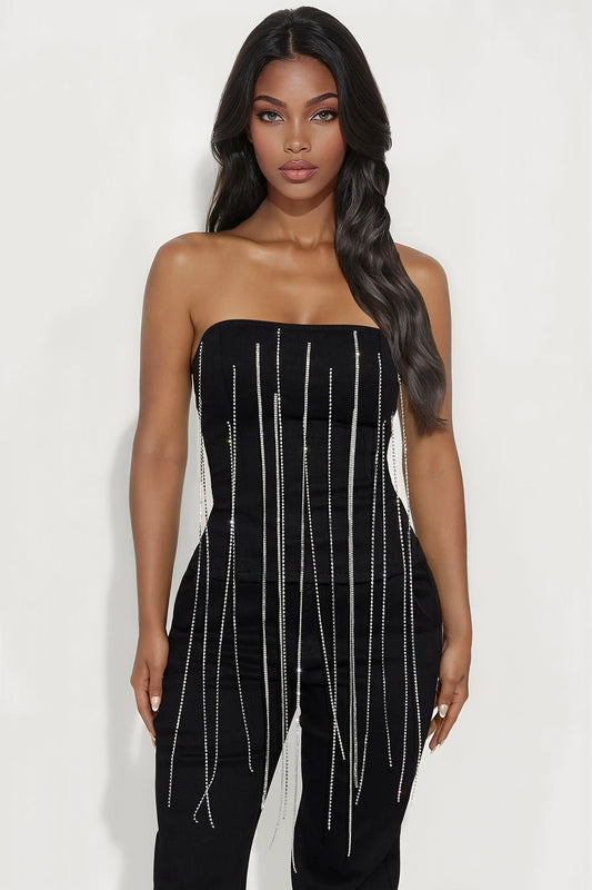 Long Way Down Rhinestone Top - Black