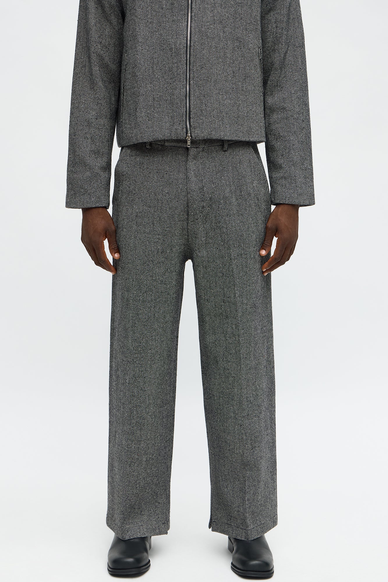 Split Wide Leg Textured Trouser - Black/combo