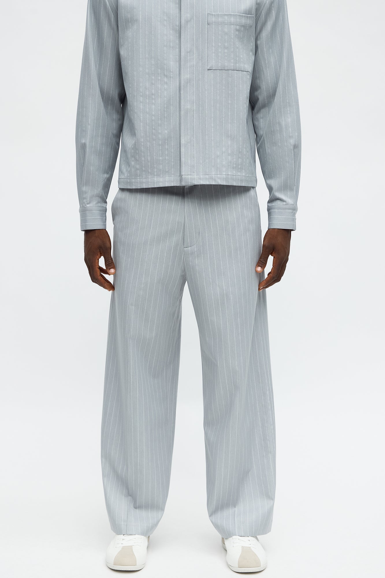 Wide Leg Straight Striped Trouser - Light Blue