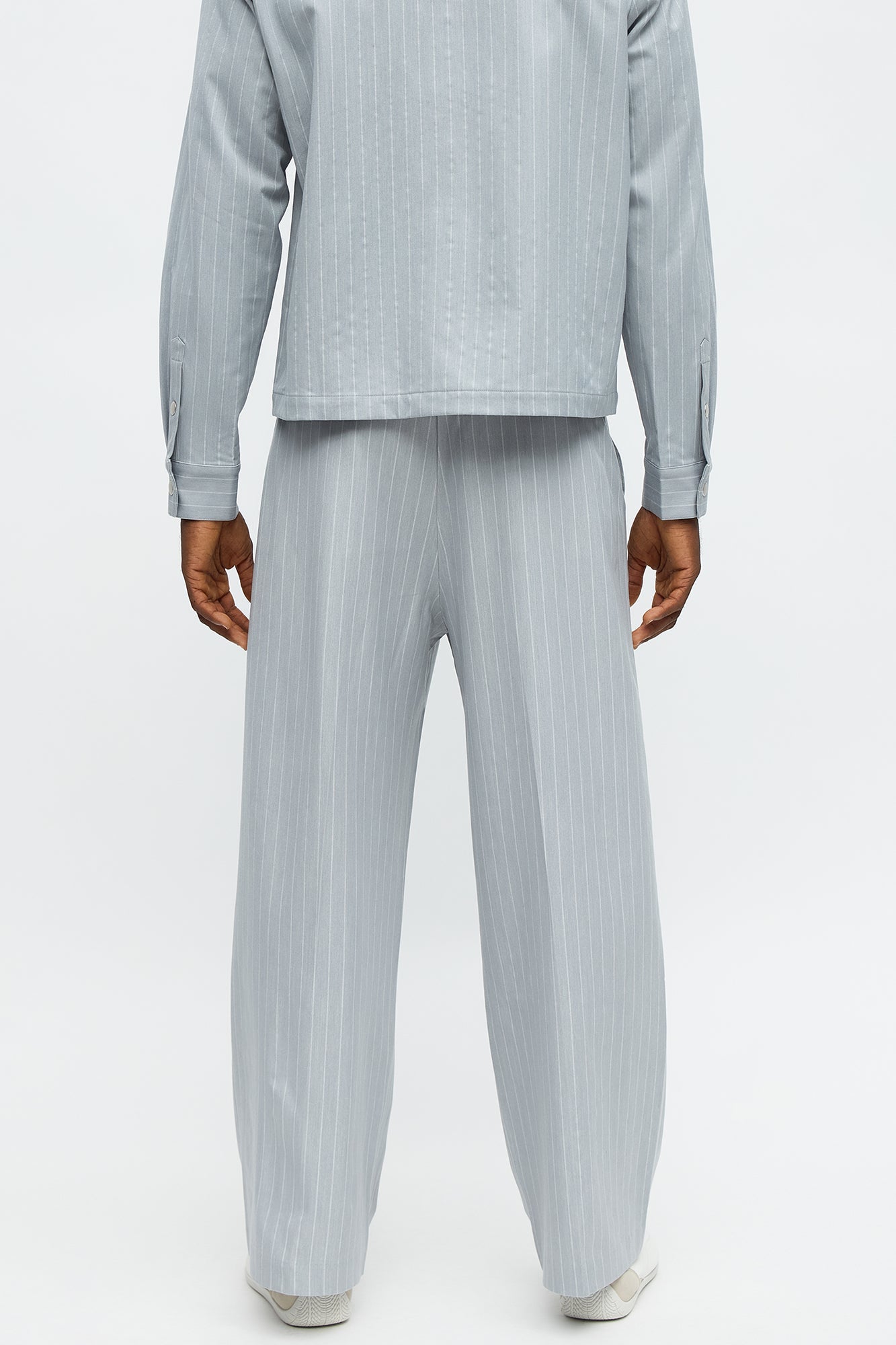 Wide Leg Straight Striped Trouser - Light Blue
