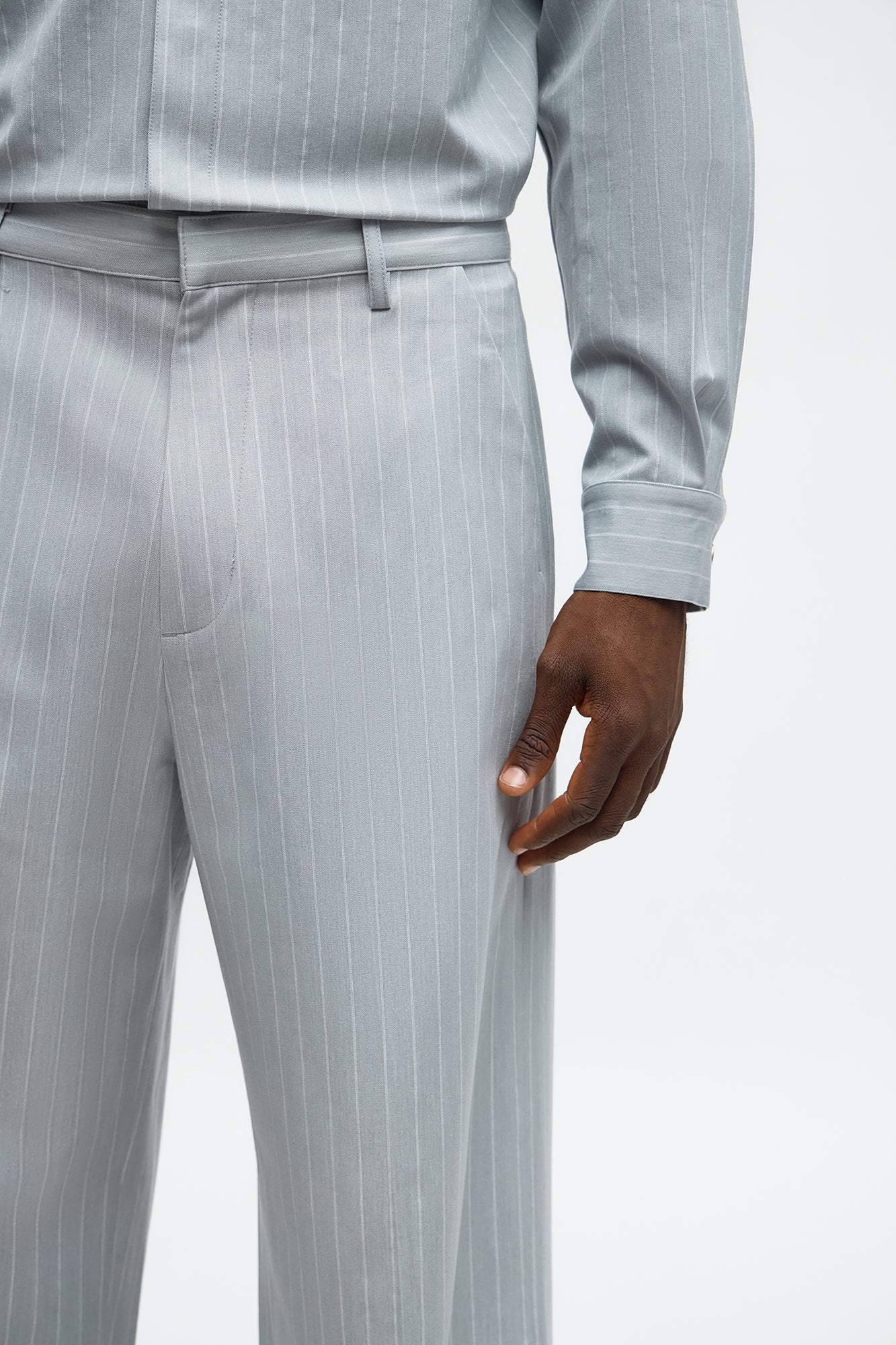Wide Leg Straight Striped Trouser - Light Blue