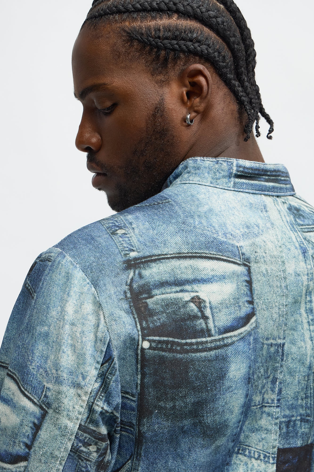 Denim Printed Moto Jacket - Blue