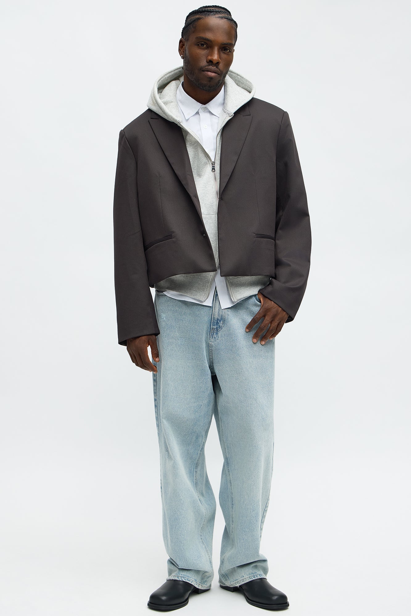 Gabardine Super Cropped Single Breasted Blazer - Brown