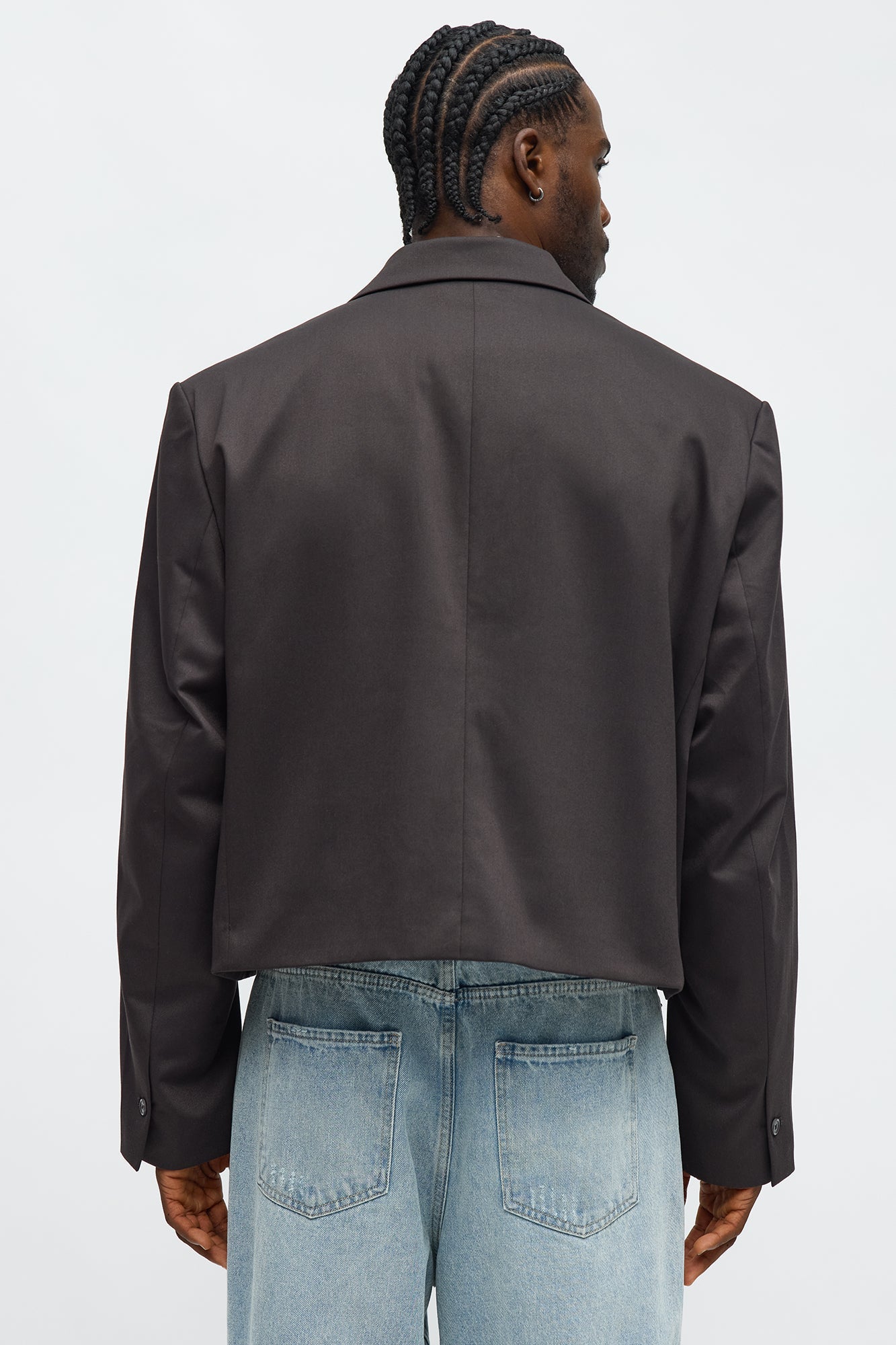Gabardine Super Cropped Single Breasted Blazer - Brown