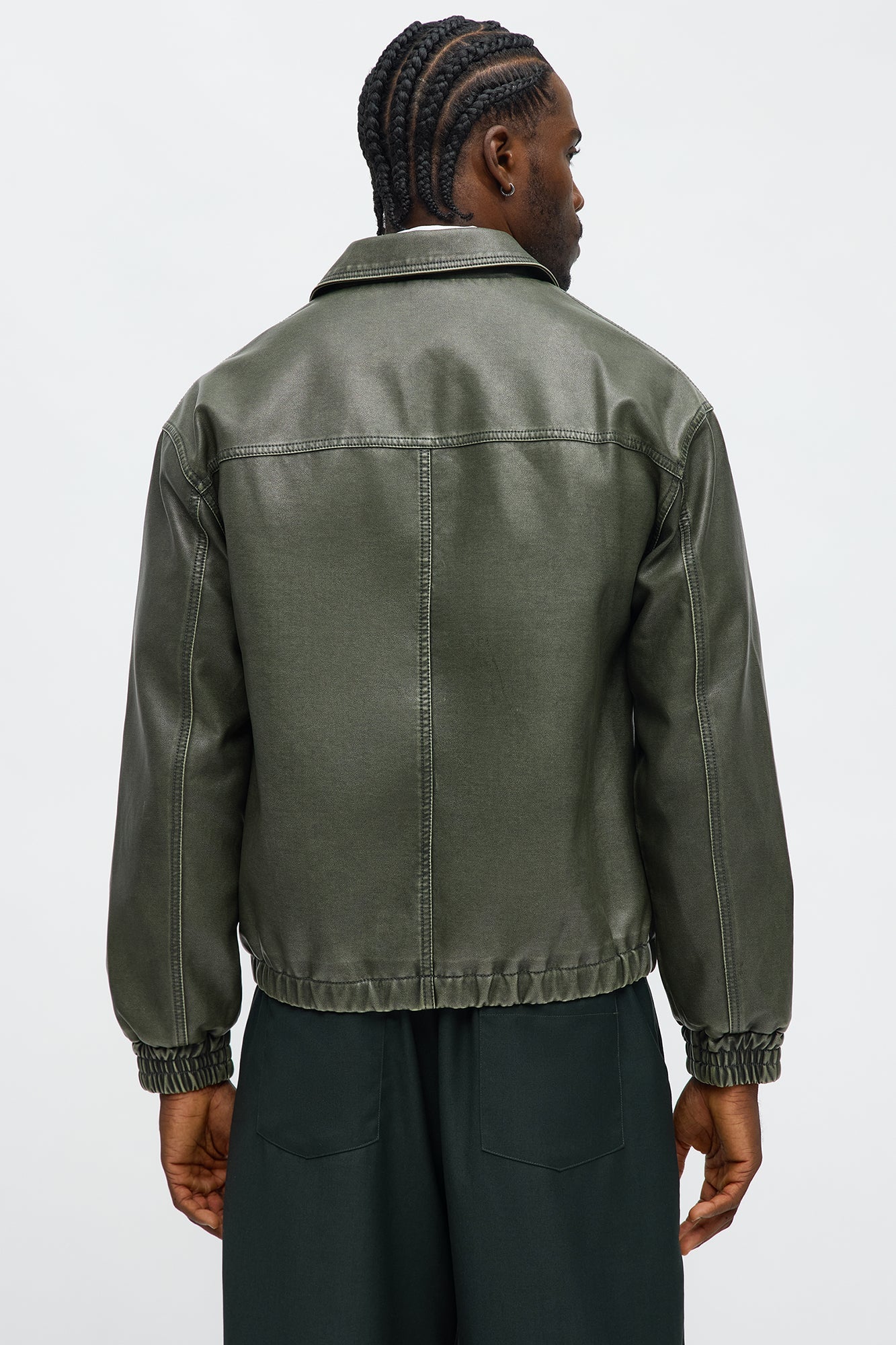 Relaxed Faux Leather Blurred Lines Zip Jacket - Green