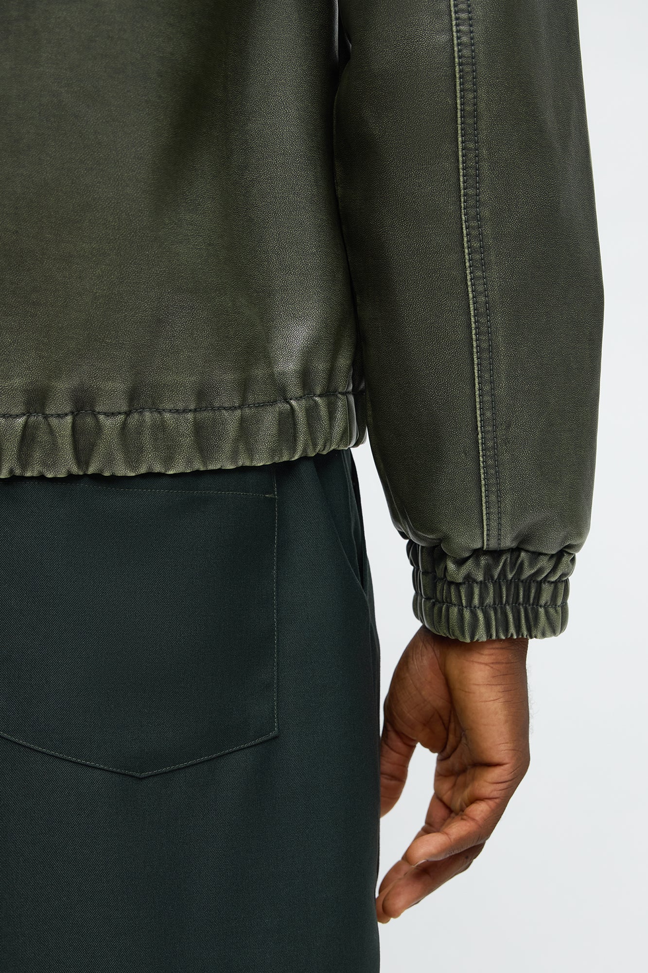 Relaxed Faux Leather Blurred Lines Zip Jacket - Green