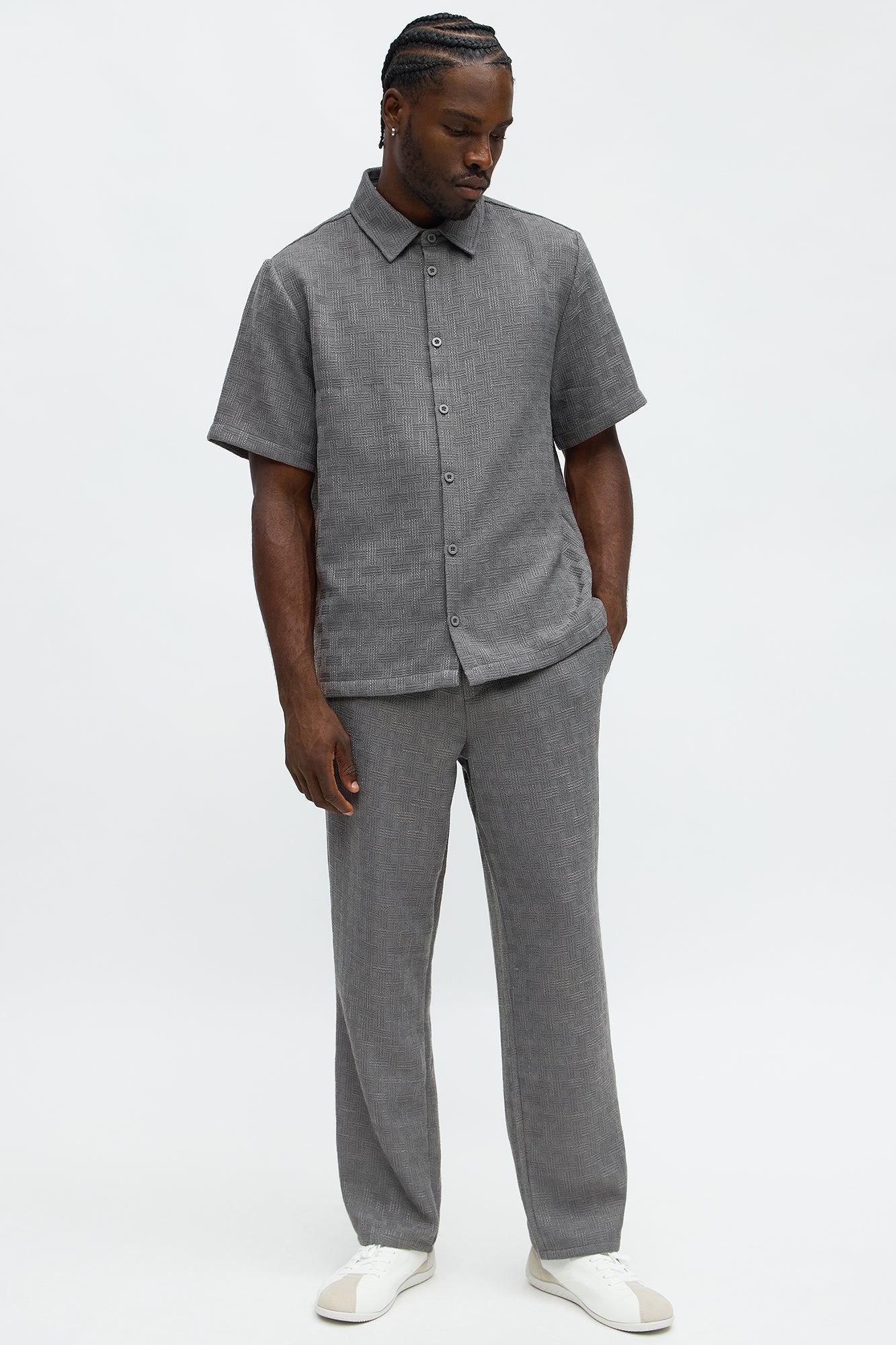 Straight Crosshatch Textured Pant - Grey