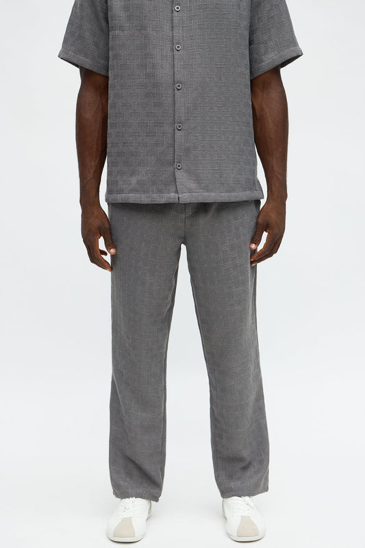 Straight Crosshatch Textured Pant - Grey