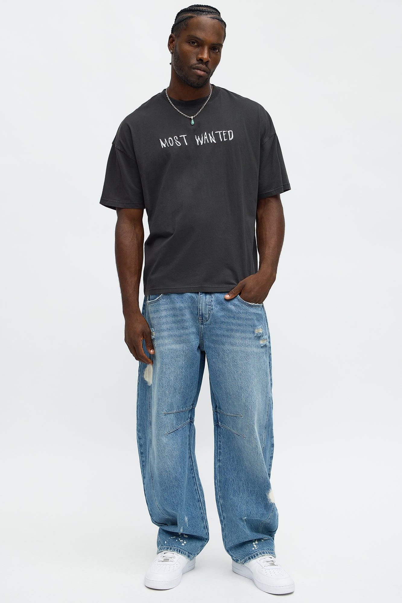 Most Wanted Embroidery Oversized Short Sleeve Tee - Black Wash