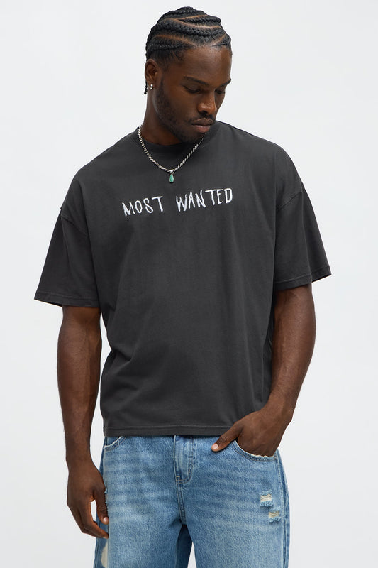 Most Wanted Embroidery Oversized Short Sleeve Tee - Black Wash