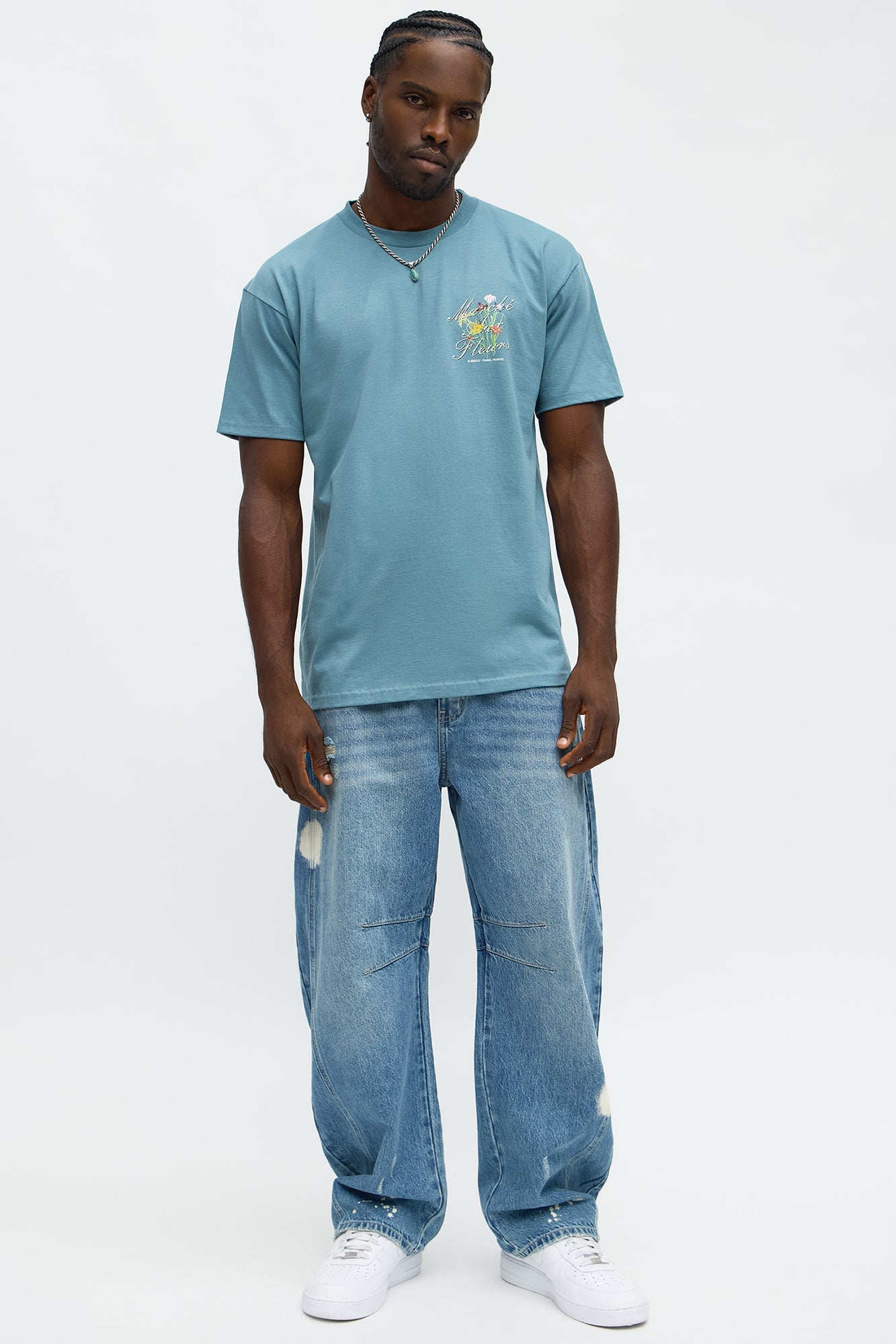 Paris Flower Market Short Sleeve Tee - Blue