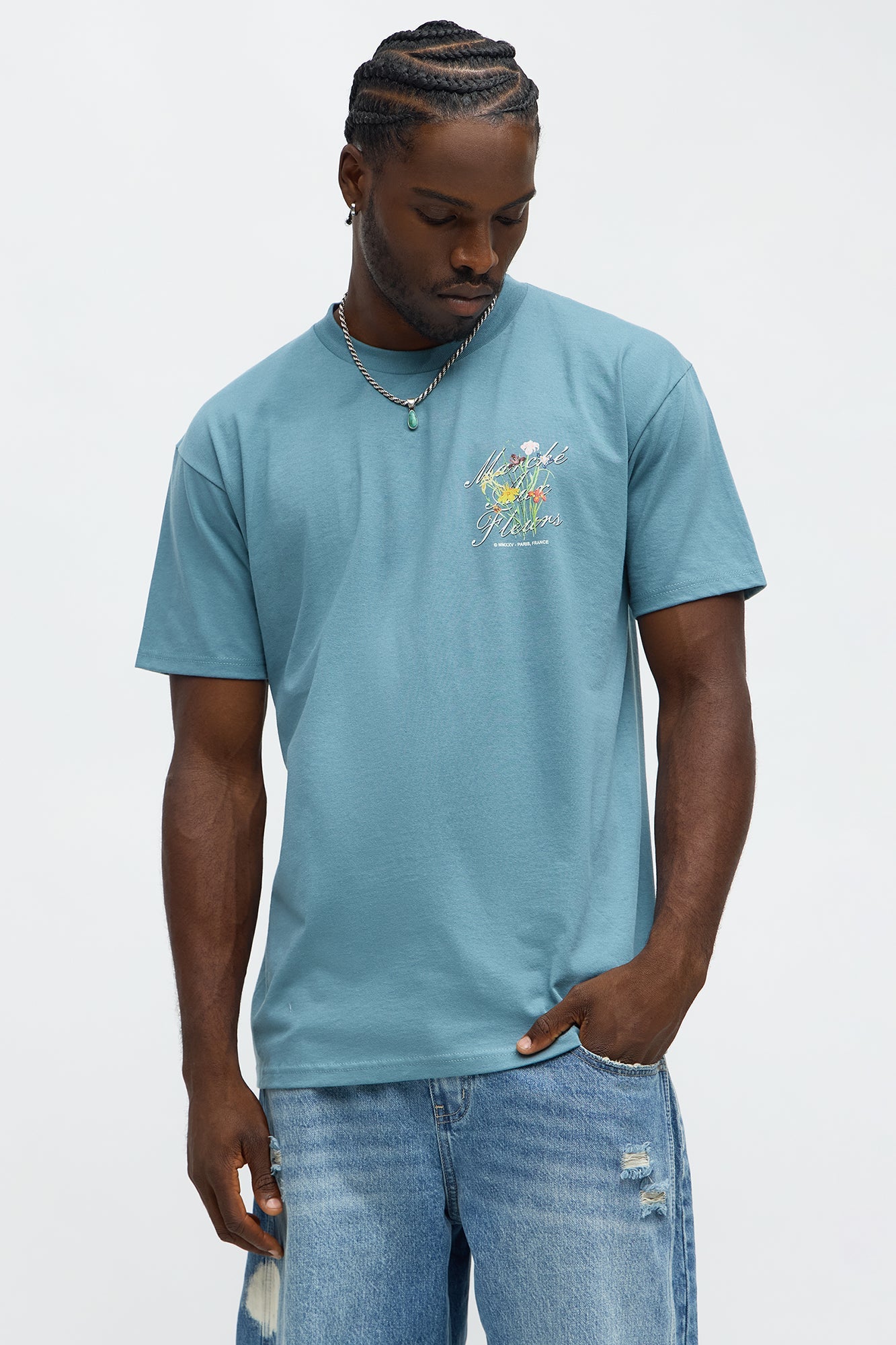 Paris Flower Market Short Sleeve Tee - Blue