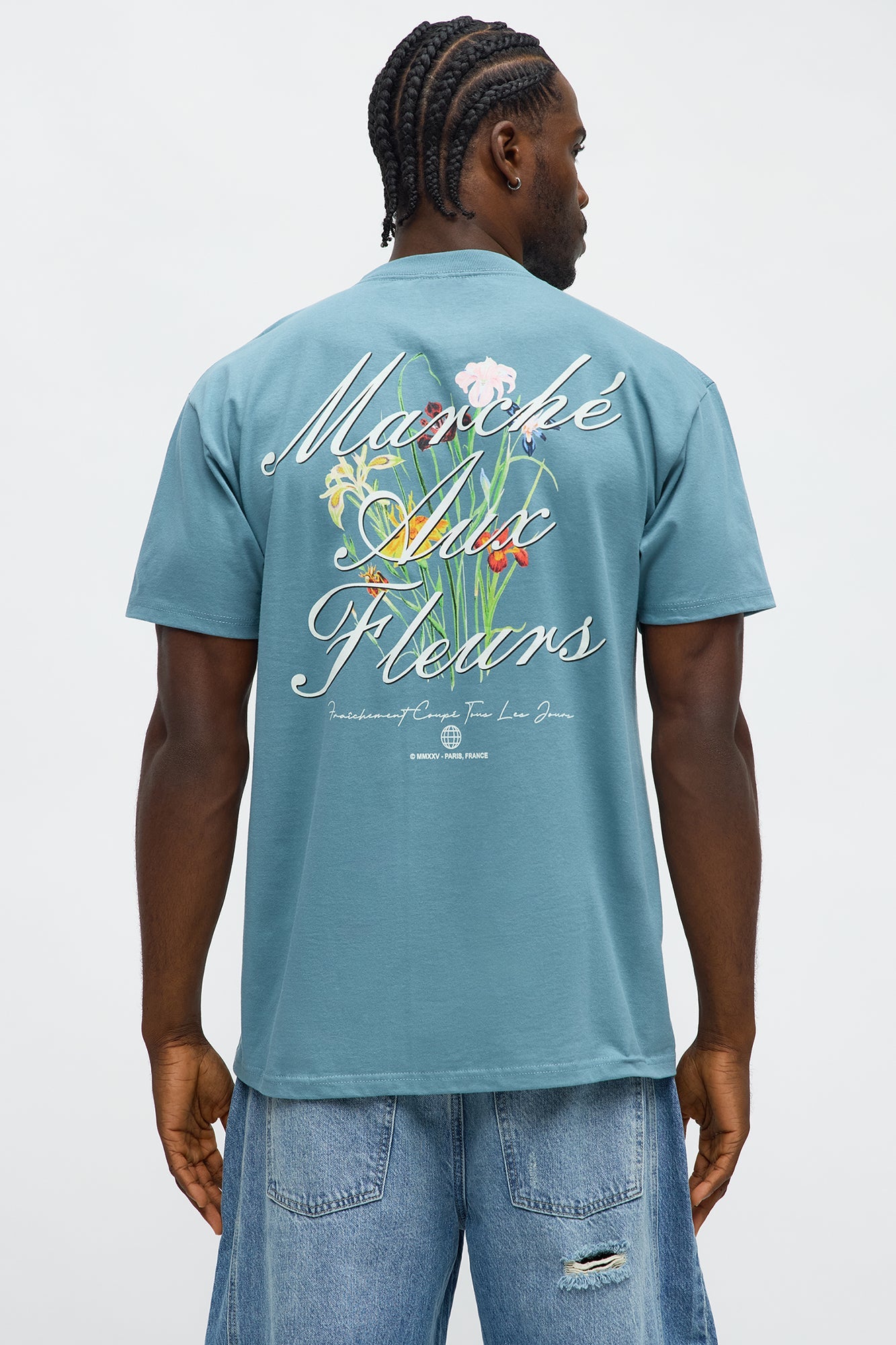 Paris Flower Market Short Sleeve Tee - Blue