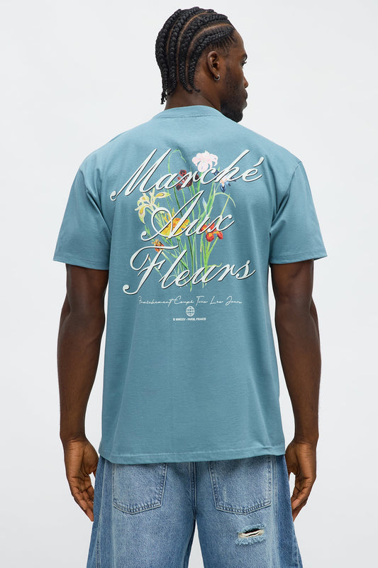 Paris Flower Market Short Sleeve Tee - Blue
