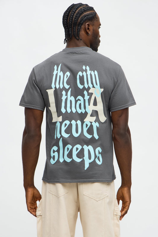 LA Never Sleeps Short Sleeve Tee - Charcoal