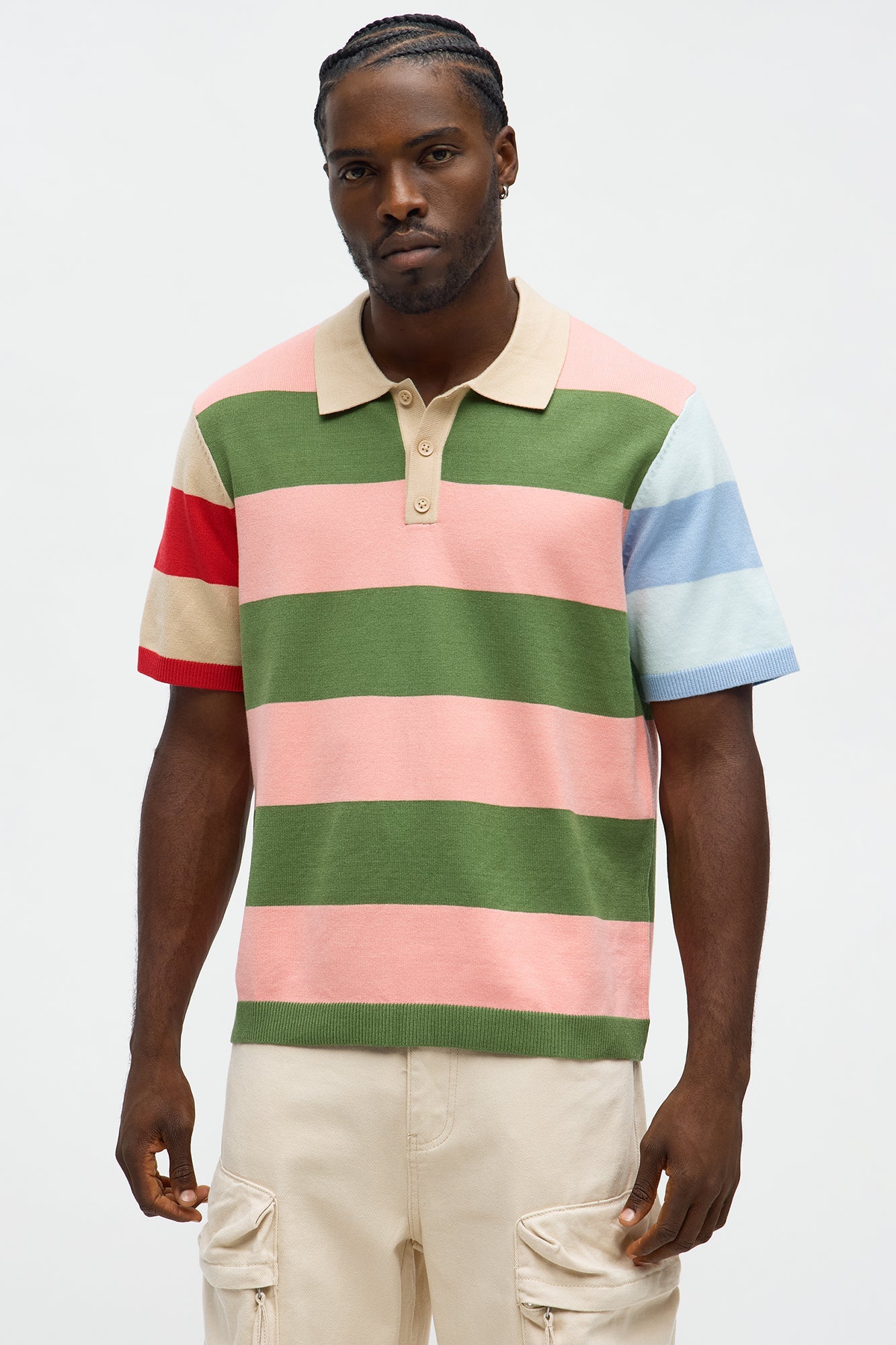Relaxed Multi Color Dreamer Knitted Polo - Pink/combo