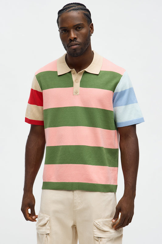 Relaxed Multi Color Dreamer Knitted Polo - Pink/combo