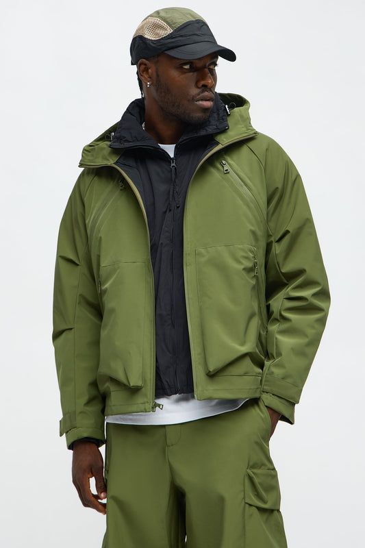 Relaxed Peak Hooded Tech Zip Jacket - Olive