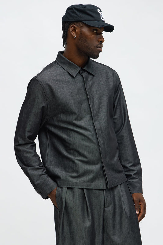 Cropped Bold Flow Button Up Shirt - Charcoal